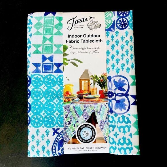 Fiesta Indoor Outdoor Mexican Tablecloth Tablecloth Blue Green Oblong - Picture 1 of 3